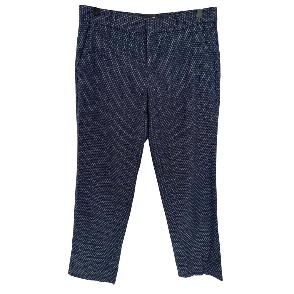 Banana Republic Avery Pants Women 2 Blue White Geometric Print Ankle Slim Leg